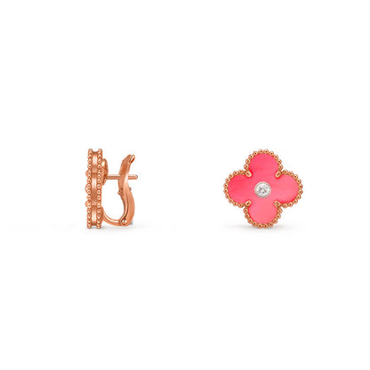 [AM]15MM CLOVER FLOWER STUD EARRINGS DIAMOND-ROSE GOLD COLLECTION