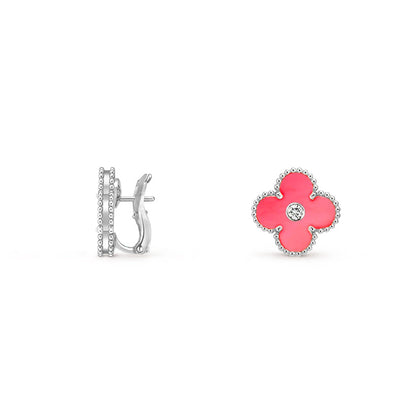 [AM]15MM CLOVER FLOWER STUD EARRINGS DIAMOND-WHITE GOLD COLLECTION