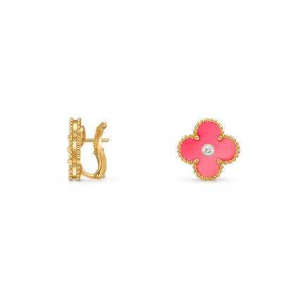 [AM]15MM CLOVER FLOWER STUD EARRINGS DIAMOND-GOLD COLLECTION