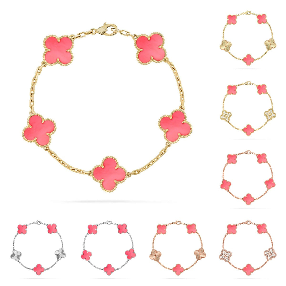 [AM]LUCKY CLOVER 5-MOTIF BRACELET - PINK MOTHER-OF-PEARL COLLECTION