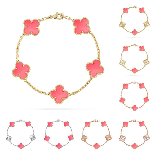 [AM]LUCKY CLOVER 5-MOTIF BRACELET - PINK MOTHER-OF-PEARL COLLECTION