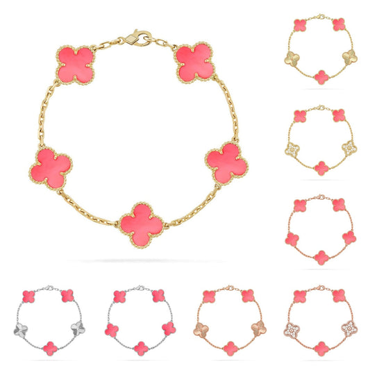 [AM]LUCKY CLOVER 5-MOTIF BRACELET - PINK MOTHER-OF-PEARL COLLECTION