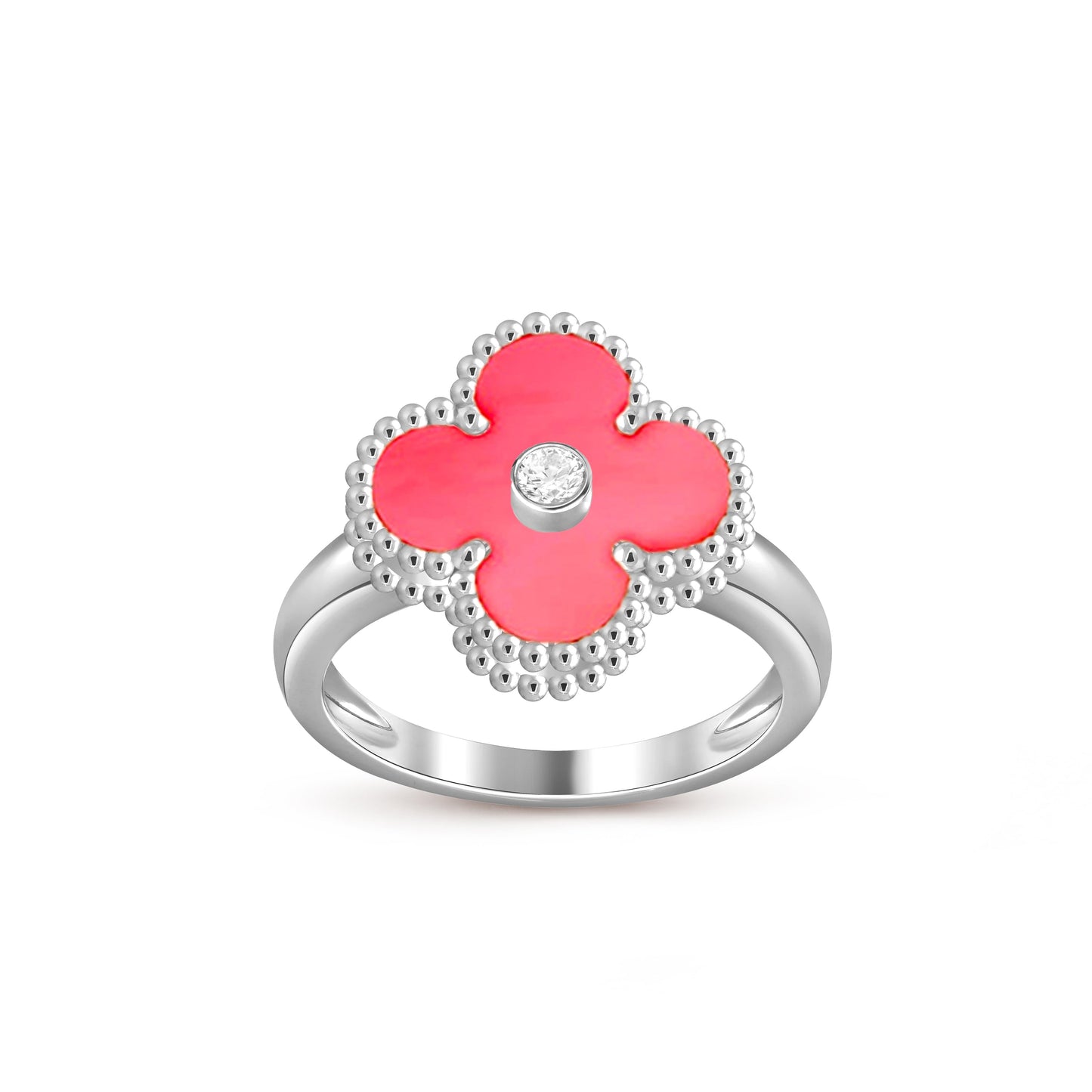 [AM]LUCKY CLOVER DIAMOND-ACCENT WHITE GOLD RING COLLECTION