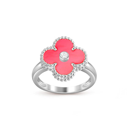 [AM]LUCKY CLOVER DIAMOND-ACCENT WHITE GOLD RING COLLECTION