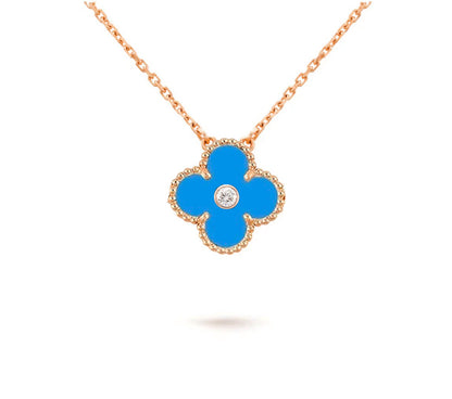 [AM]15MM CLOVER FLOWER DIAMOND PENDANT NECKLACE COLLECTION
