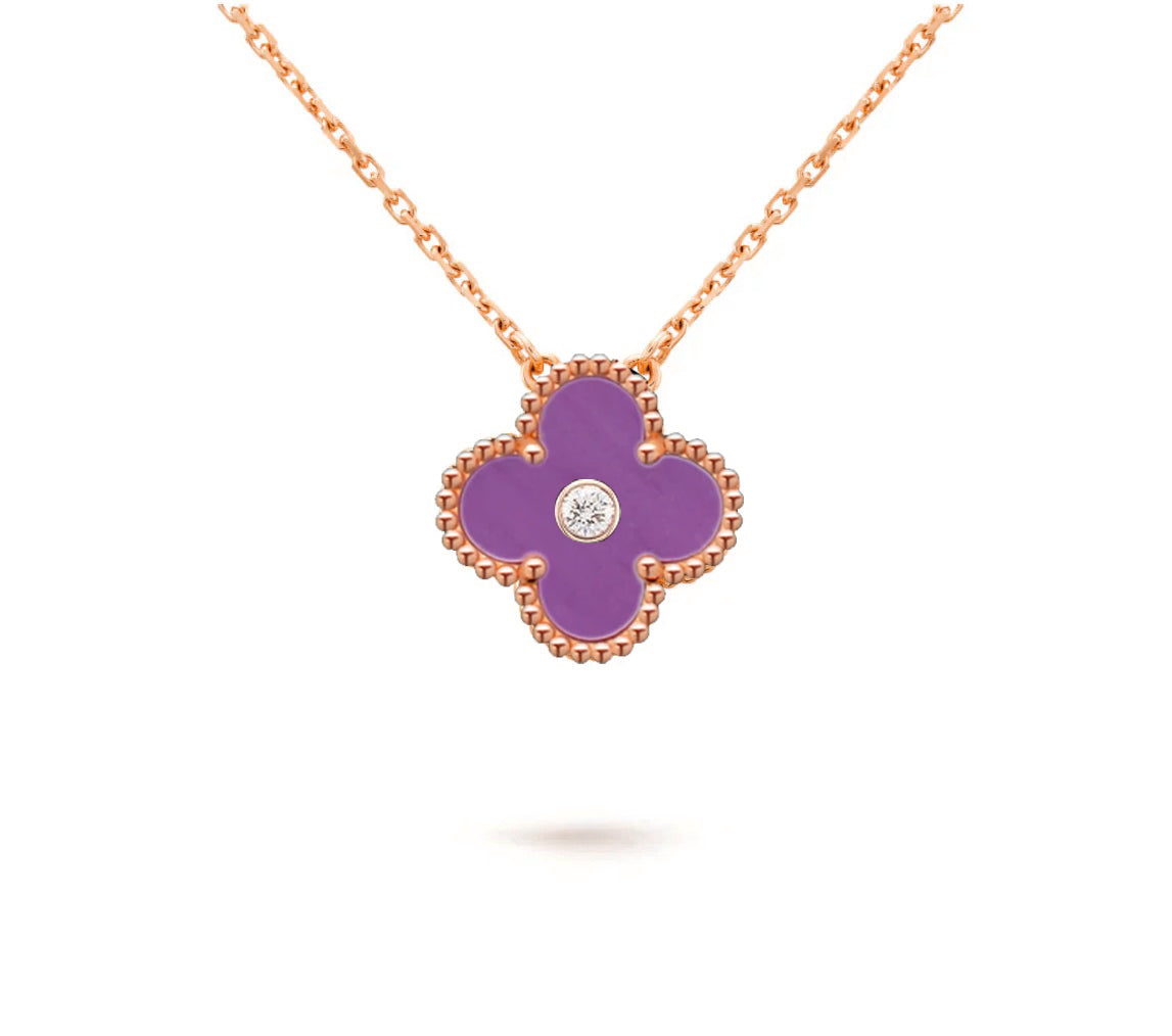 [AM]15MM CLOVER FLOWER DIAMOND PENDANT NECKLACE COLLECTION