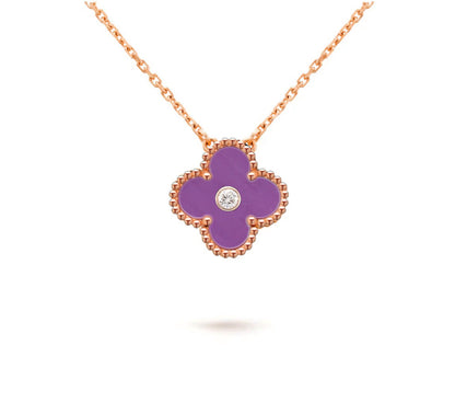 [AM]15MM CLOVER FLOWER DIAMOND PENDANT NECKLACE COLLECTION