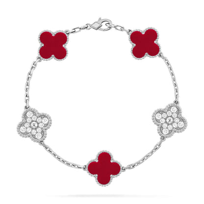[AM]LUCKY CLOVER 5-MOTIF BRACELET - RED CARNELIAN COLLECTION