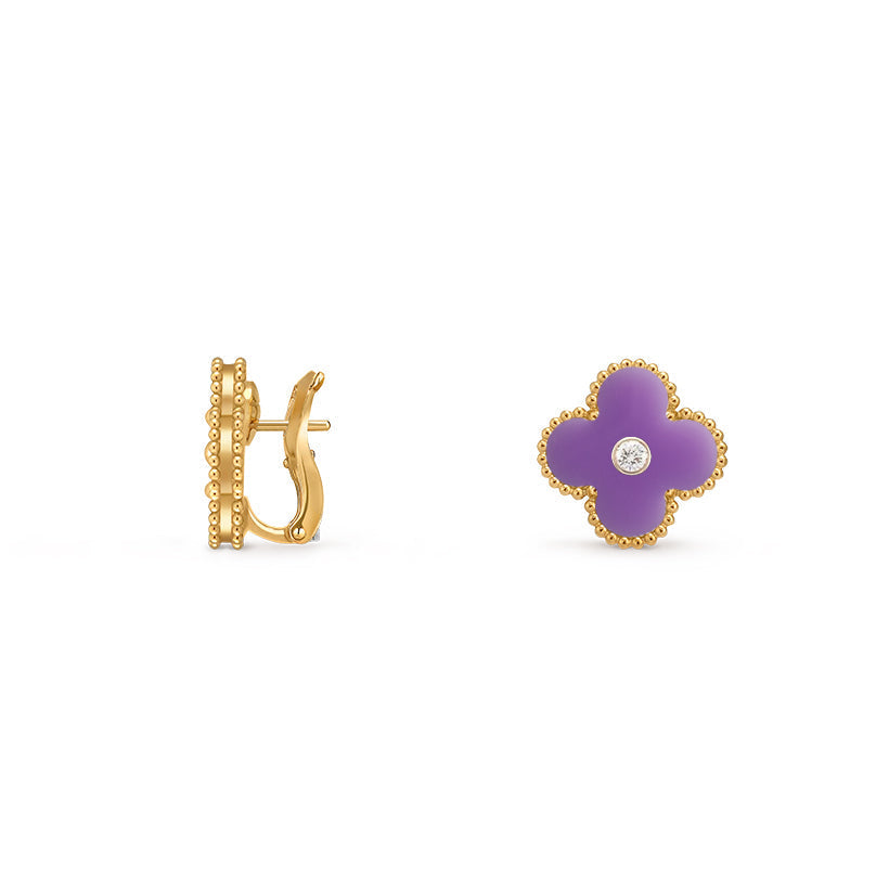 [AM]15MM CLOVER FLOWER STUD EARRINGS DIAMOND-GOLD COLLECTION