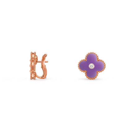 [AM]15MM CLOVER FLOWER STUD EARRINGS DIAMOND-ROSE GOLD COLLECTION