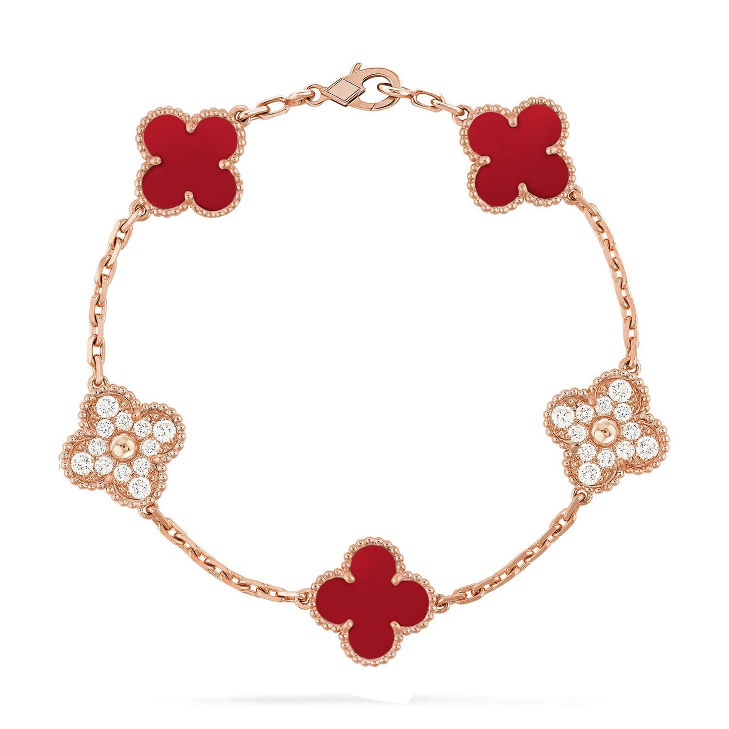 [AM]LUCKY CLOVER 5-MOTIF BRACELET - RED CARNELIAN COLLECTION