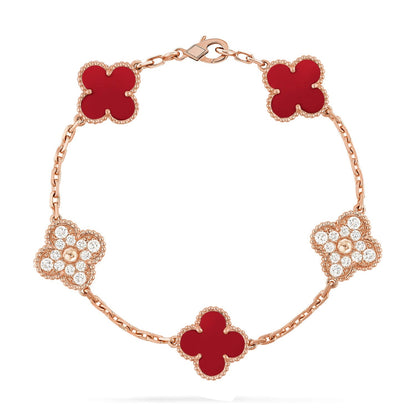 [AM]LUCKY CLOVER 5-MOTIF BRACELET - RED CARNELIAN COLLECTION