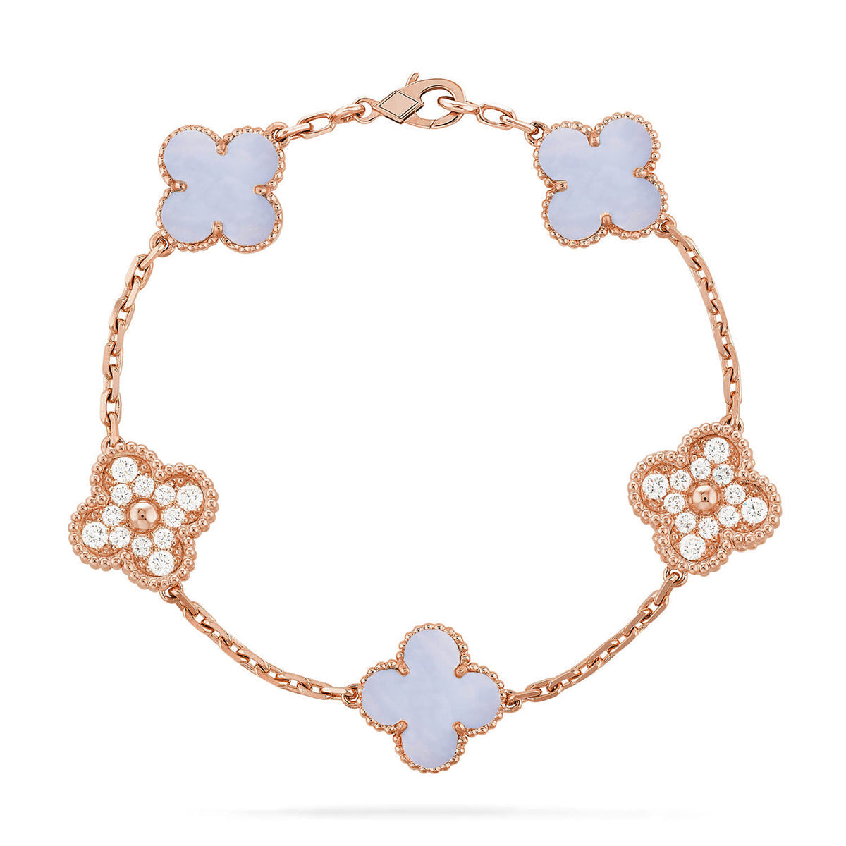 [AM]LUCKY CLOVER 5-MOTIF BRACELET - PURPLE CHALCEDONY COLLECTION