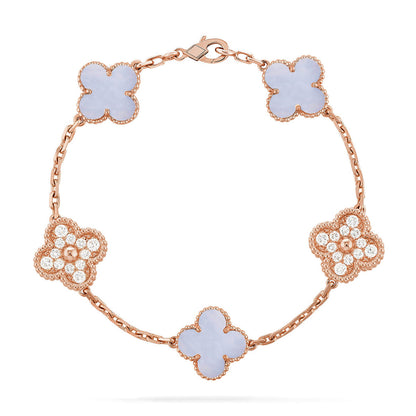 [AM]LUCKY CLOVER 5-MOTIF BRACELET - PURPLE CHALCEDONY COLLECTION