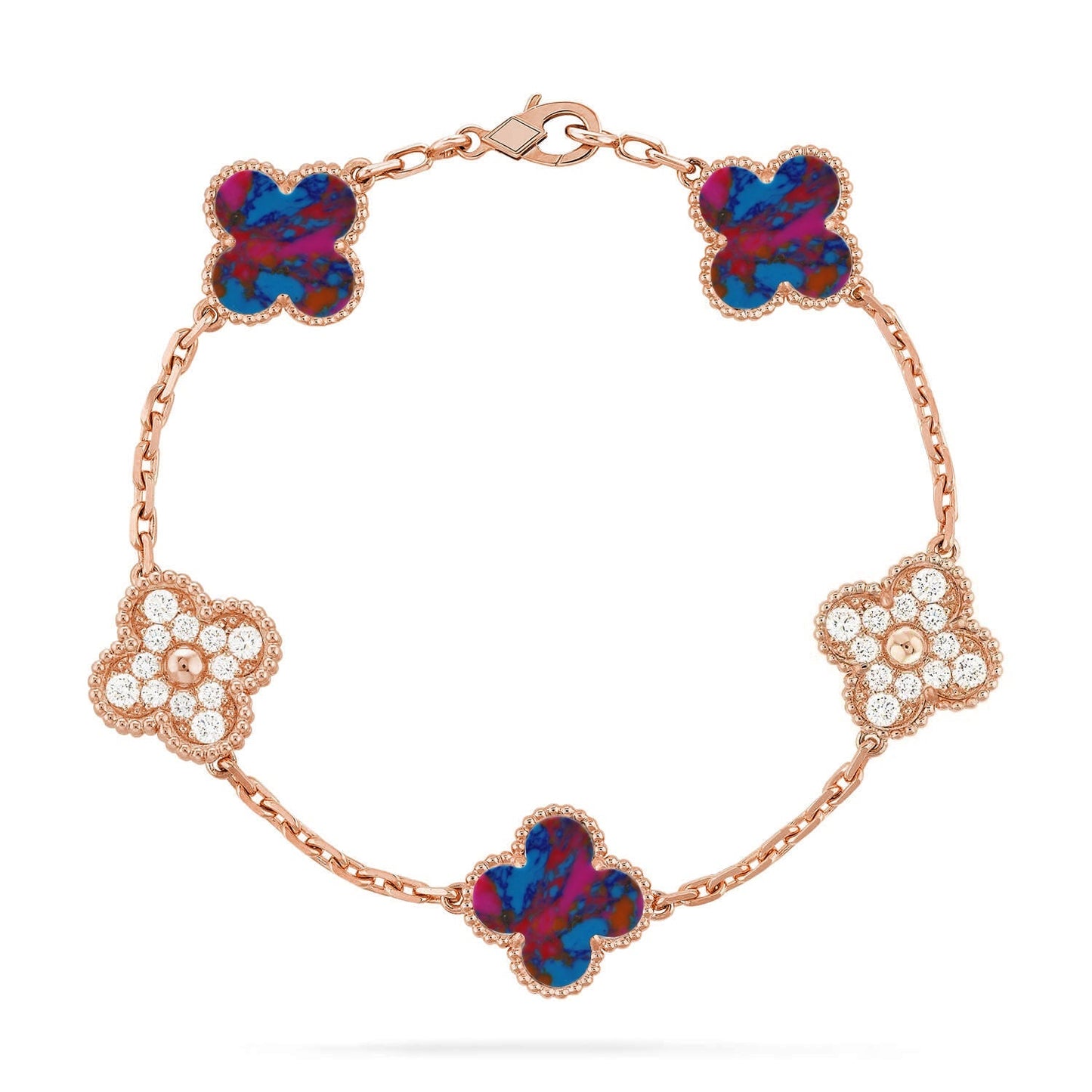 [AM]LUCKY CLOVER 5-MOTIF BRACELET - MULTI-GEM COLLECTION