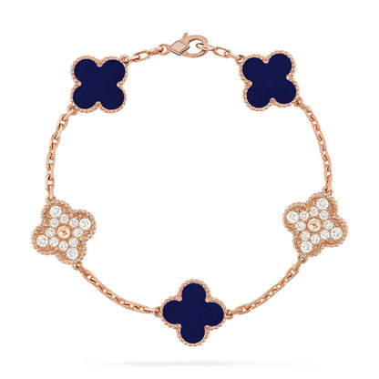 [AM]LUCKY CLOVER 5-MOTIF BRACELET - LAPIS LAZULI COLLECTION