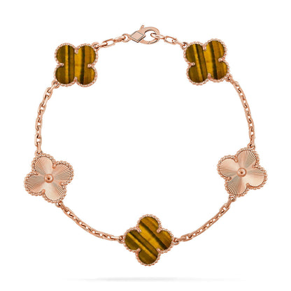[AM]LUCKY CLOVER 5-MOTIF BRACELET -  TIGER’S EYE COLLECTION