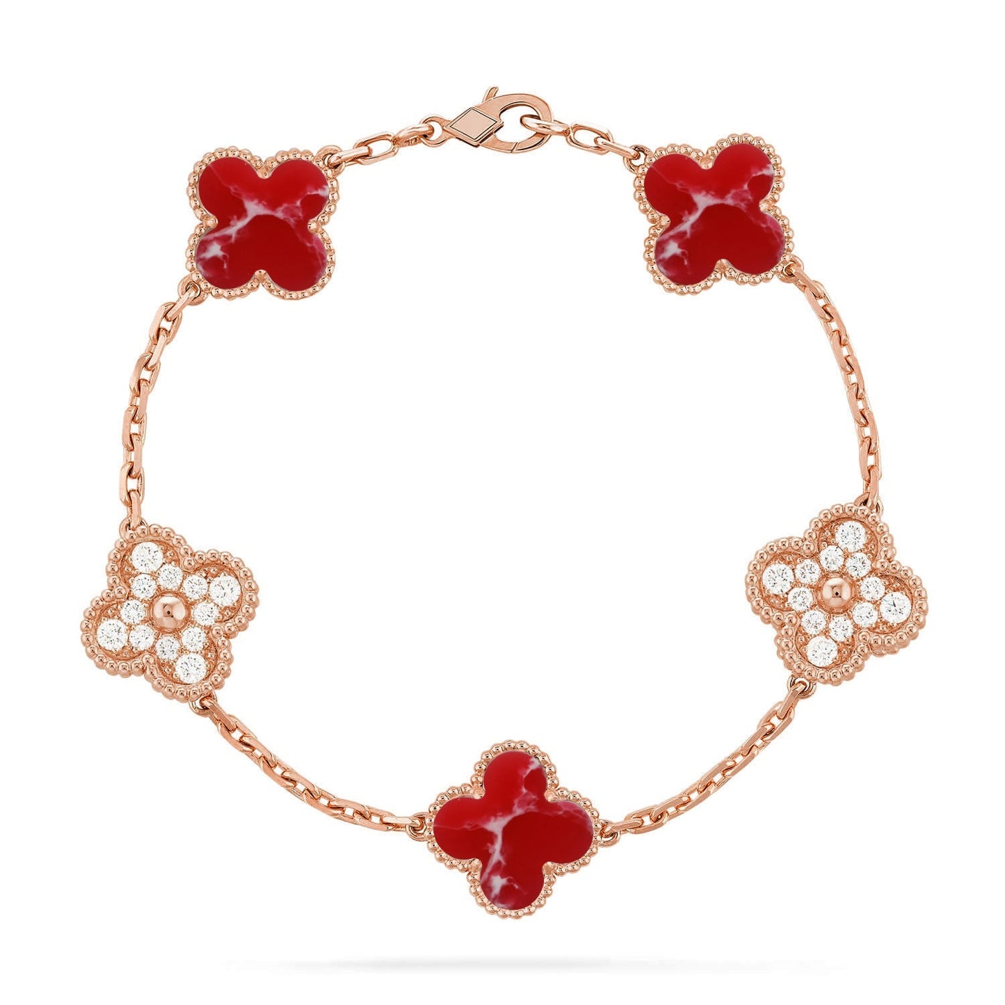 [AM]LUCKY CLOVER 5-MOTIF BRACELET - RED LARIMAR COLLECTION