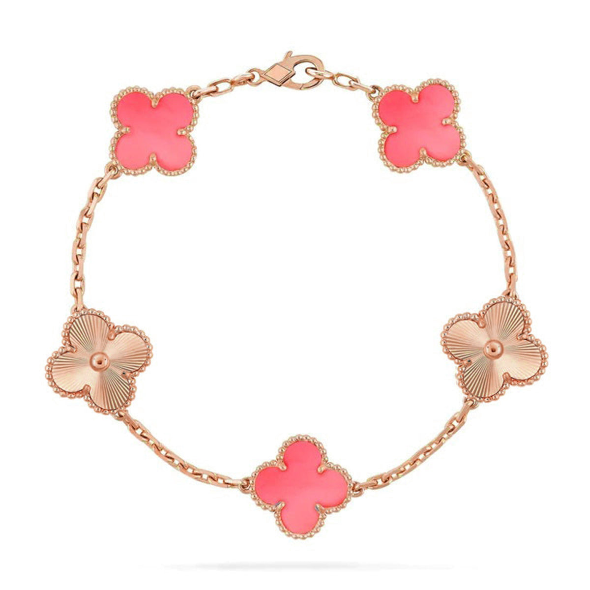 [AM]LUCKY CLOVER 5-MOTIF BRACELET - PINK MOTHER-OF-PEARL COLLECTION