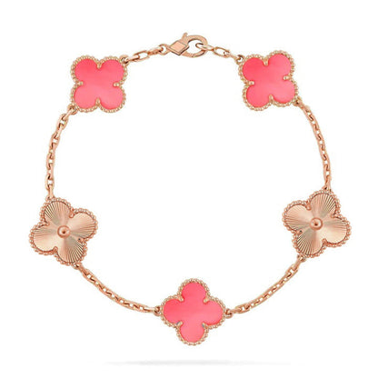 [AM]LUCKY CLOVER 5-MOTIF BRACELET - PINK MOTHER-OF-PEARL COLLECTION