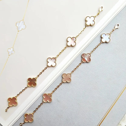 [AM]LUCKY CLOVER 5-MOTIF BRACELET - PINK MOTHER-OF-PEARL COLLECTION