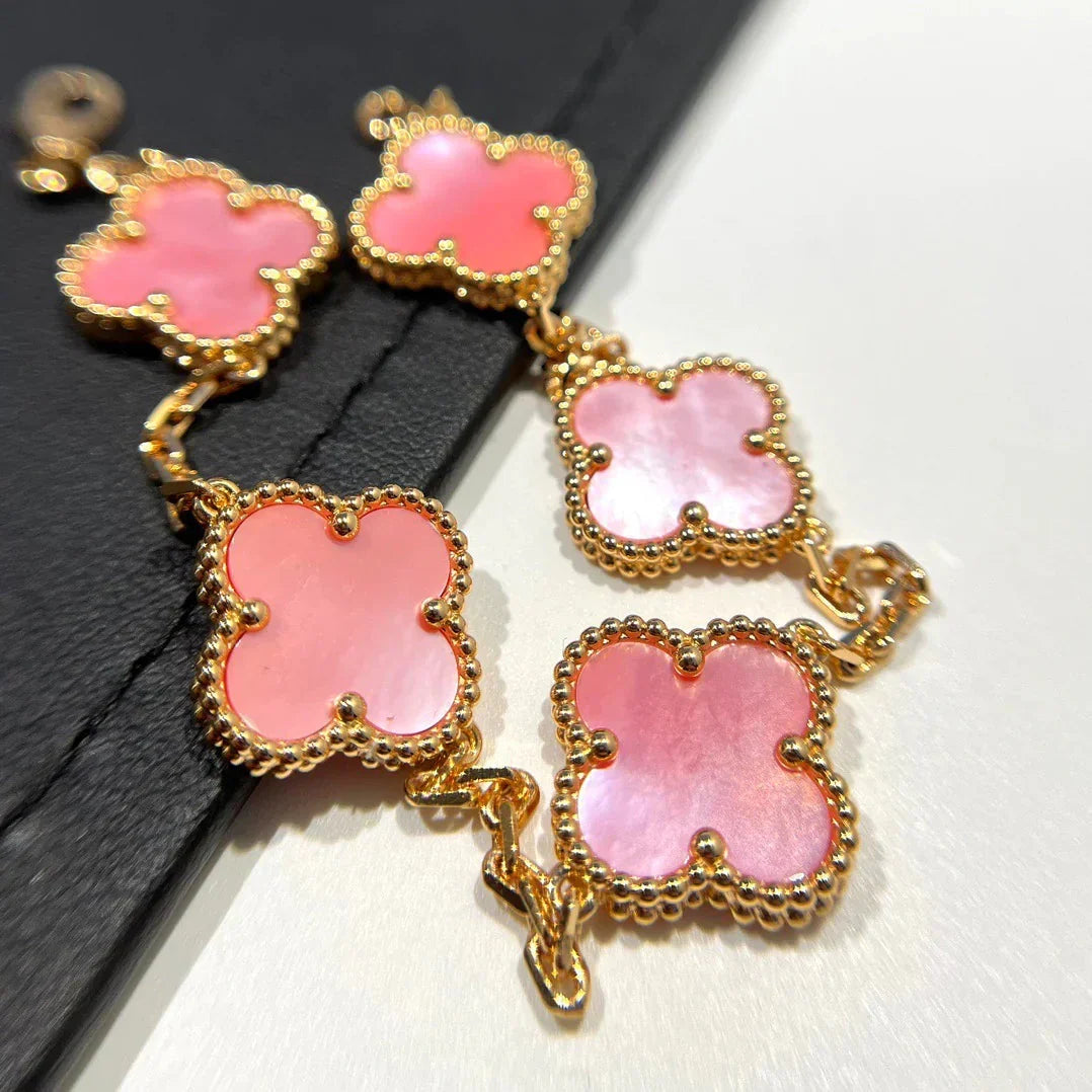 [AM]LUCKY CLOVER 5-MOTIF BRACELET - PINK MOTHER-OF-PEARL COLLECTION