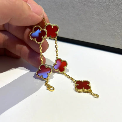 [AM]LUCKY CLOVER 5-MOTIF BRACELET - RED CARNELIAN COLLECTION