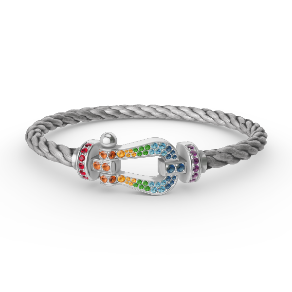 [AM]FORCE LARGE HORSESHOE COLORED DIAMOND BRACELET - WHITE GOLD