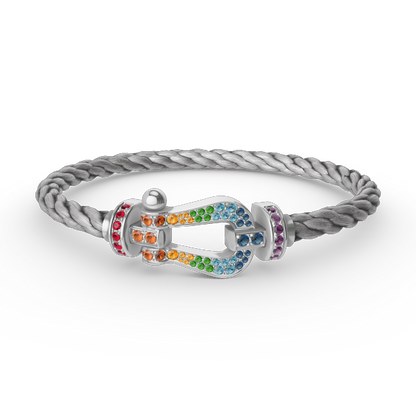 [AM]FORCE LARGE HORSESHOE COLORED DIAMOND BRACELET - WHITE GOLD