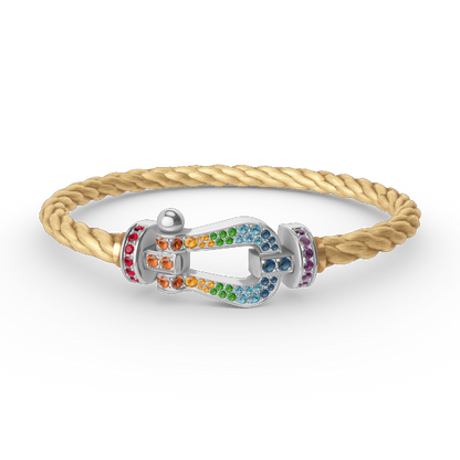 [AM]FORCE LARGE HORSESHOE COLORED DIAMOND BRACELET - WHITE GOLD