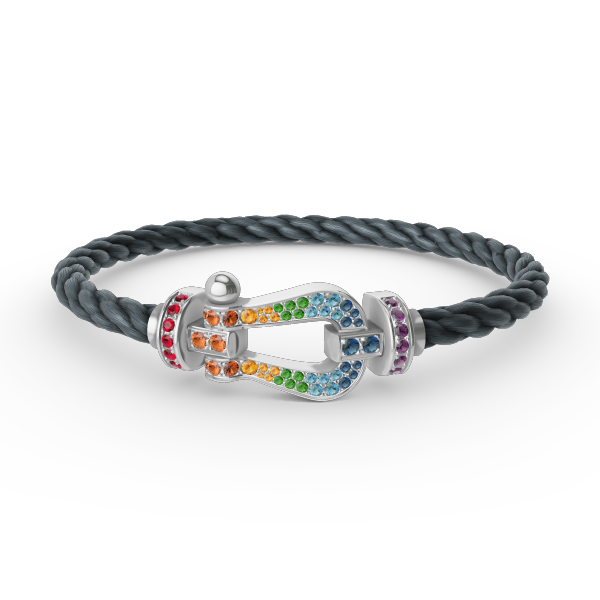 [AM]FORCE LARGE HORSESHOE COLORED DIAMOND BRACELET - WHITE GOLD