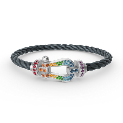 [AM]FORCE LARGE HORSESHOE COLORED DIAMOND BRACELET - WHITE GOLD