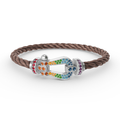 [AM]FORCE LARGE HORSESHOE COLORED DIAMOND BRACELET - WHITE GOLD