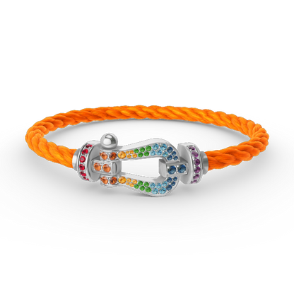 [AM]FORCE LARGE HORSESHOE COLORED DIAMOND BRACELET - WHITE GOLD