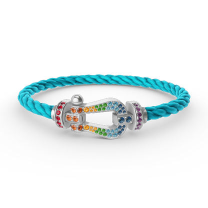 [AM]FORCE LARGE HORSESHOE COLORED DIAMOND BRACELET - WHITE GOLD