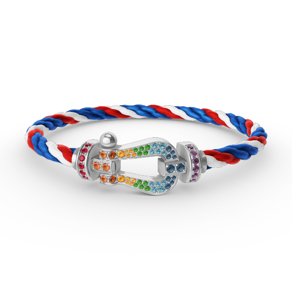 [AM]FORCE LARGE HORSESHOE COLORED DIAMOND BRACELET - WHITE GOLD
