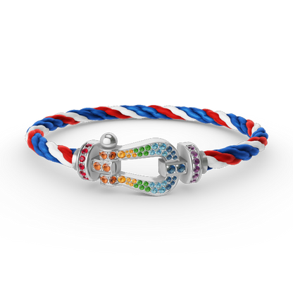 [AM]FORCE LARGE HORSESHOE COLORED DIAMOND BRACELET - WHITE GOLD