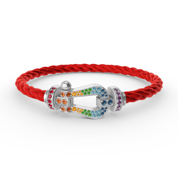 [AM]FORCE LARGE HORSESHOE COLORED DIAMOND BRACELET - WHITE GOLD