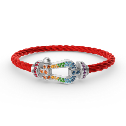 [AM]FORCE LARGE HORSESHOE COLORED DIAMOND BRACELET - WHITE GOLD