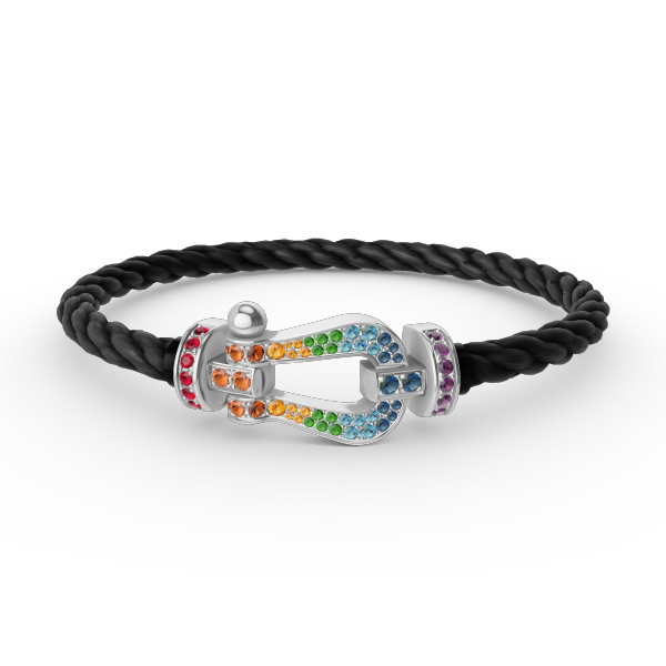 [AM]FORCE LARGE HORSESHOE COLORED DIAMOND BRACELET - WHITE GOLD
