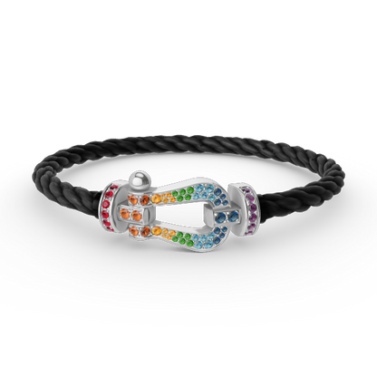 [AM]FORCE LARGE HORSESHOE COLORED DIAMOND BRACELET - WHITE GOLD
