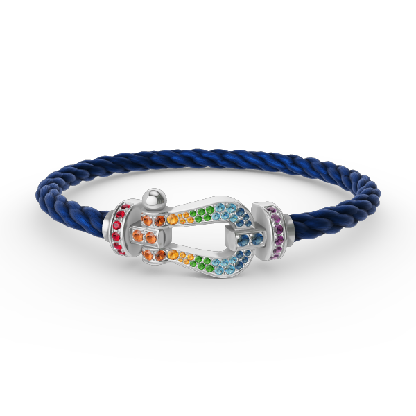 [AM]FORCE LARGE HORSESHOE COLORED DIAMOND BRACELET - WHITE GOLD