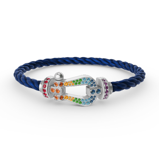 [AM]FORCE LARGE HORSESHOE COLORED DIAMOND BRACELET - WHITE GOLD
