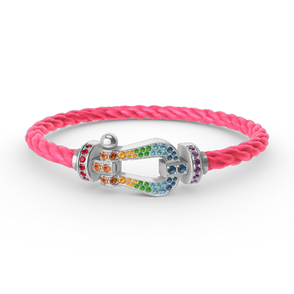 [AM]FORCE LARGE HORSESHOE COLORED DIAMOND BRACELET - WHITE GOLD