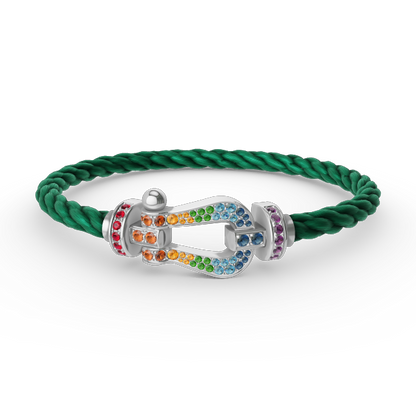 [AM]FORCE LARGE HORSESHOE COLORED DIAMOND BRACELET - WHITE GOLD
