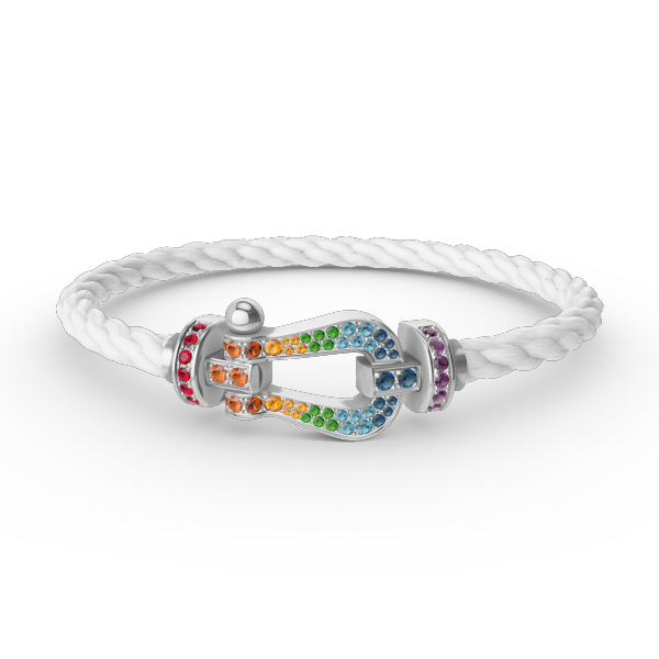 [AM]FORCE LARGE HORSESHOE COLORED DIAMOND BRACELET - WHITE GOLD