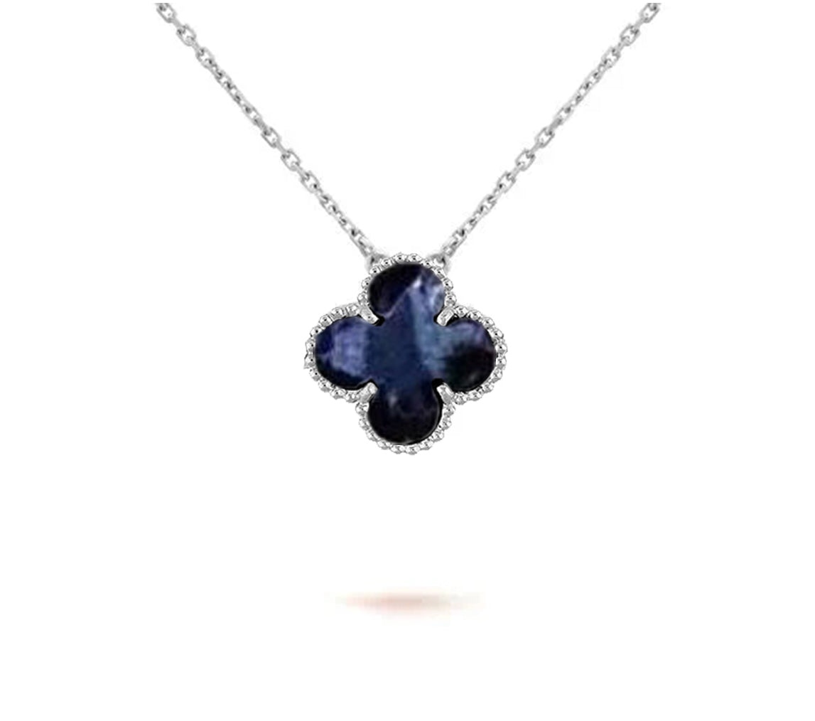 [AM]15MM CLOVER FLOWER PENDANT NECKLACE WHITE GOLD COLLECTION
