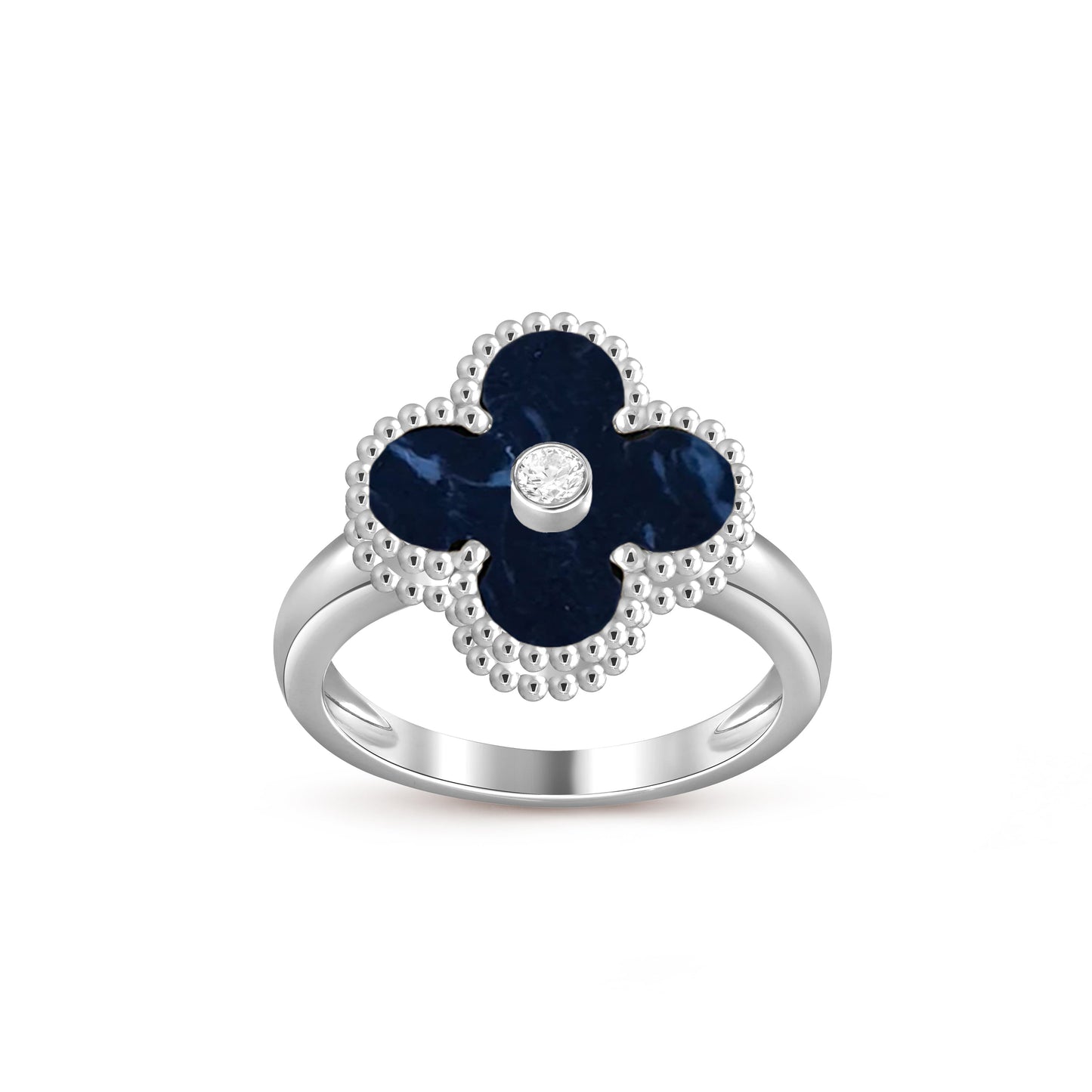 [AM]LUCKY CLOVER DIAMOND-ACCENT WHITE GOLD RING COLLECTION