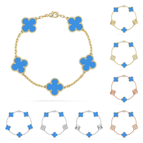 [AM]LUCKY CLOVER 5-MOTIF BRACELET - BLUE AGATE COLLECTION