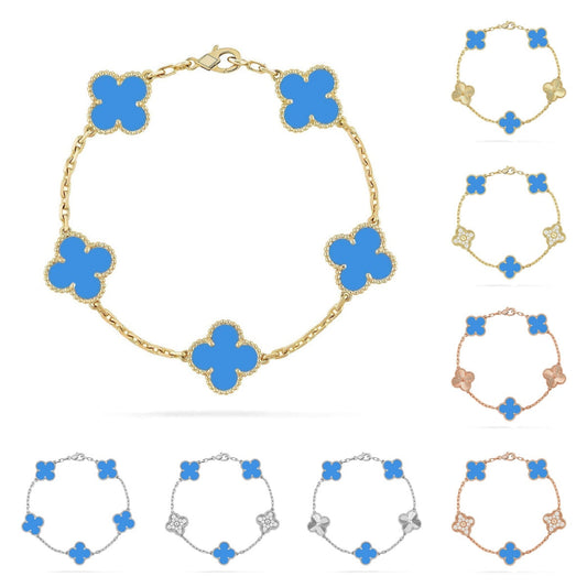 [AM]LUCKY CLOVER 5-MOTIF BRACELET - BLUE AGATE COLLECTION